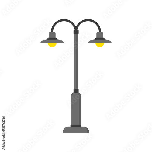 Street lamp illustration, two glowing yellow lights, grey pole, modern design on white background