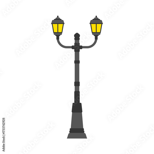 Ornate Victorian-style street lights casting a warm glow on a white background, perfect for urban design inspiration