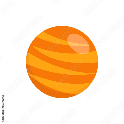 Illustration of a vibrant orange striped planet, a stylized celestial body representing a distant gas giant or exoplanet