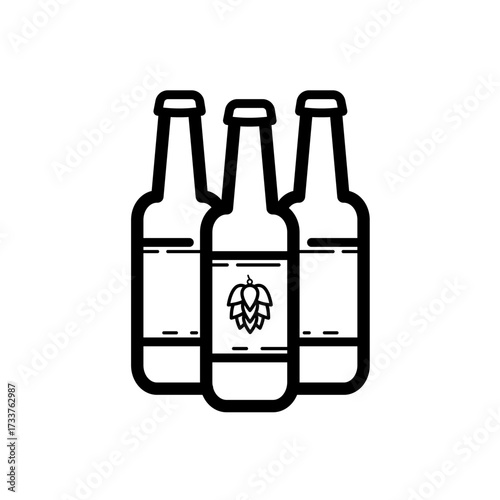 Three beer bottles - line vector icon