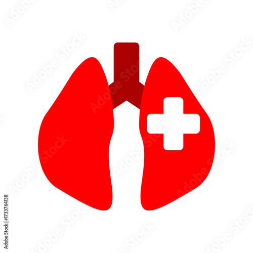 Red lung organ with white cross medical icon vector design