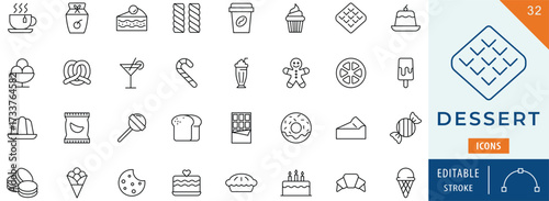Dessert icon collection set. Editable stroke.