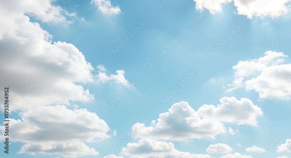 Fototapeta premium Bright blue sky with fluffy white clouds and sunlight background