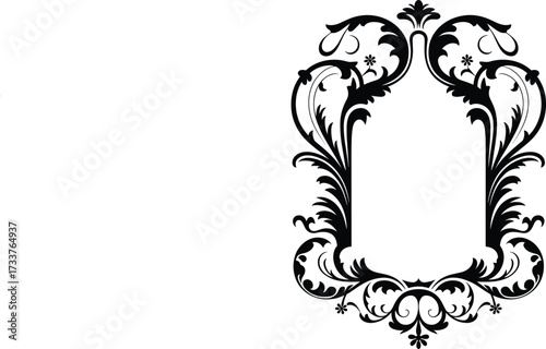 Ornamental oval frame design, symmetrical floral swirls, elegant vintage border, black decorative layout accent, flourish artwork for invitations