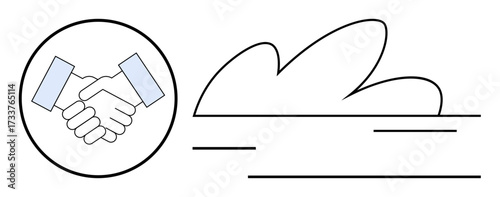 Handshake and stylized cloud outline representing collaboration, agreement, and cloud computing. Ideal for teamwork, partnerships, technology, contracts, innovation, networking digital