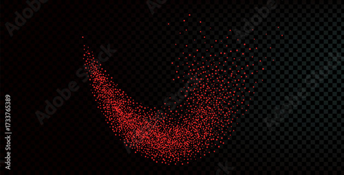 Noise gradation red pepper fly squiggle line shape. Grainy texture sweet paprika splash curvy element. Spray dotwork wavy form. Vector gritty wave splash. Grunge food figure.