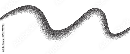 Dots abstract wave line path shape. Squiggle curve black grain textured element. Long stipple sand effect brushstroke. Whimsical road underline gradient dotwork. Vector noise background illustration.
