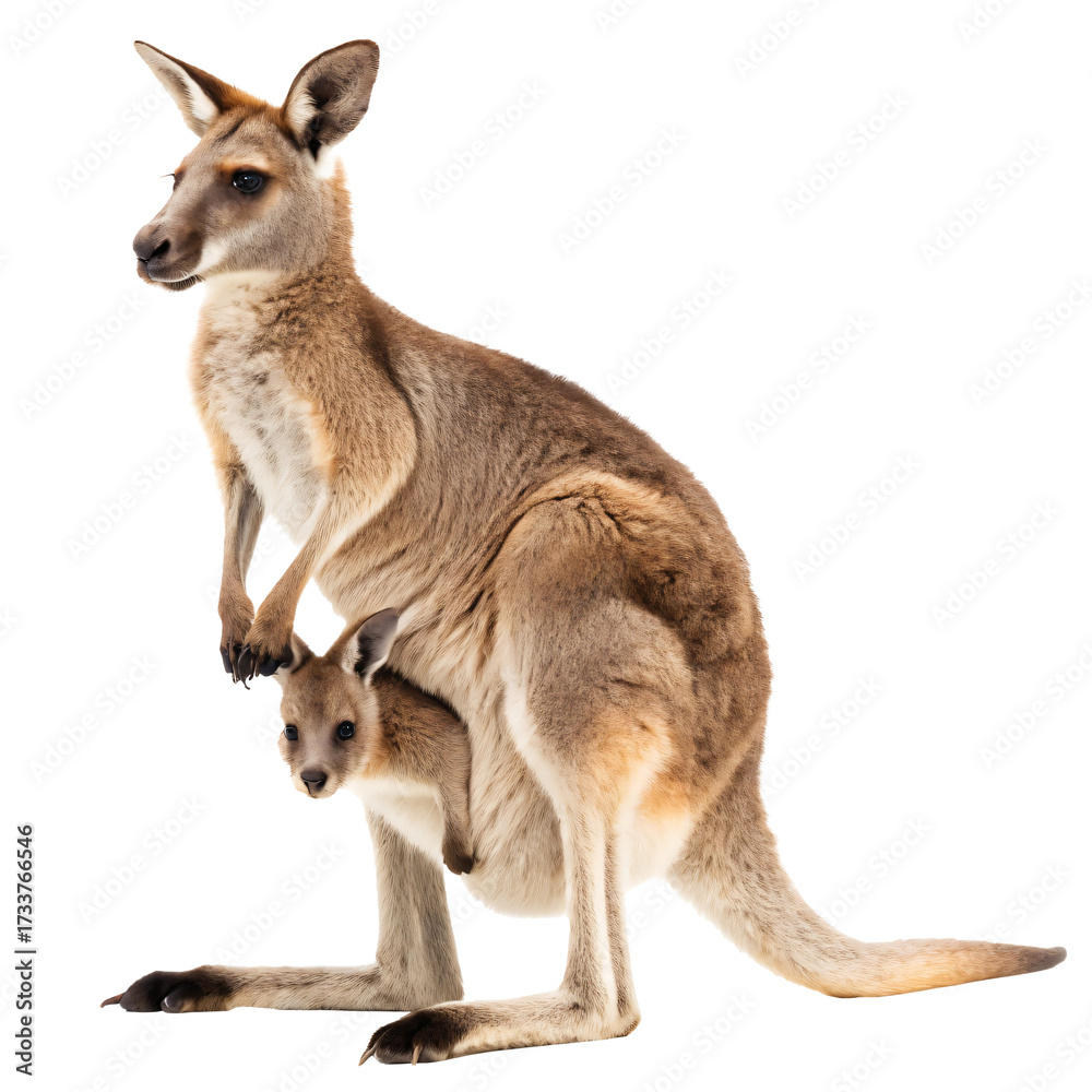 Fototapeta premium kangaroo with baby isolated on transparent background png