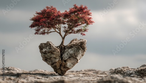 Tree Growing from Broken Heart Symbolizing Emotional Resilience and Healing