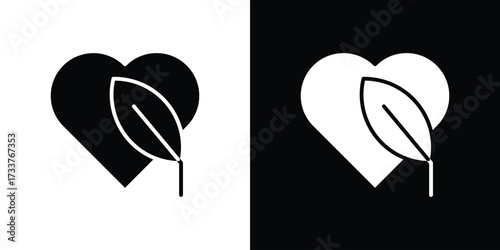 Leaf heart icon illustration element design. black glyph icons