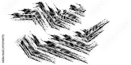 Grunge tire tracks, brake marks. Tire tread, wheel texture, tire marks - auto racing, motocross, drift, rally, off-road, and more.