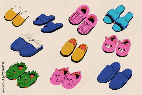 Colorful Cartoon Slippers Set with Cute and Cozy Designs