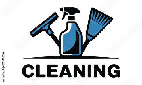 Professional cleaning services logo with squeegee sprayer and brush symbol