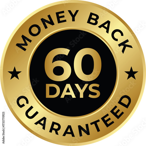 A gold and black circular seal guaranteeing a 60-day money-back policy for customer satisfaction and product returns.