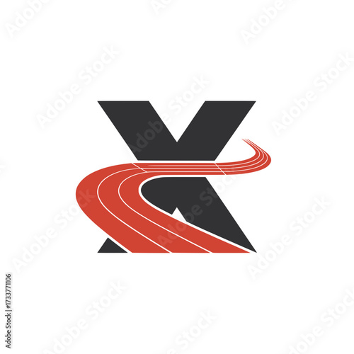Letter X logo with racing track design, Creative letter X logo combined with a bold red racing track illustration, symbolizing speed, direction, motion, and modern branding identity.

