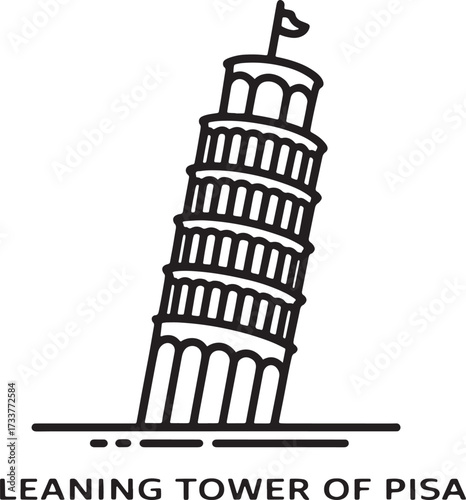 Leaning Tower Pisa Italy Famous Landmark Building Silhouette Vector Icon World Travel
