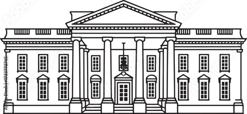 White House Line Art Icon. Building in Washington DC Landmark Residence of President.