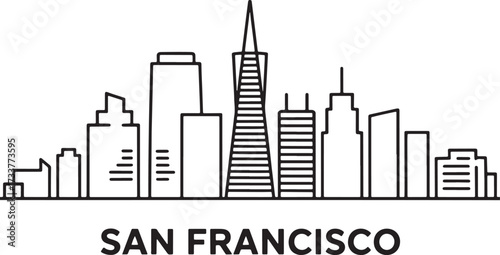 San Francisco Skyline Outline Silhouette Illustration in California USA Travel Landmark Icon