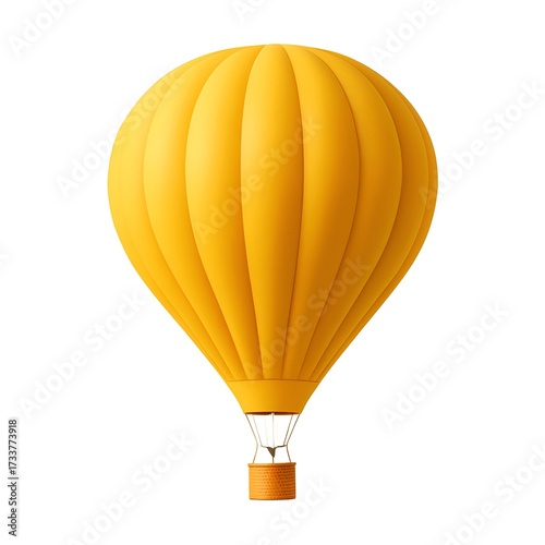 Yellow Hot Air Balloon Isolated on White Background | Minimalistic 3D Design Illustration