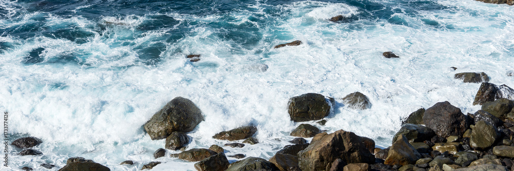 custom made wallpaper toronto digitalPanoramic image. Waves on the rocky coast