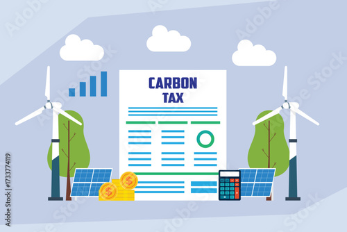 Carbon Tax Policy and Financial Incentive for Renewable Energy and Environmental Protection 2d flat vector illustration