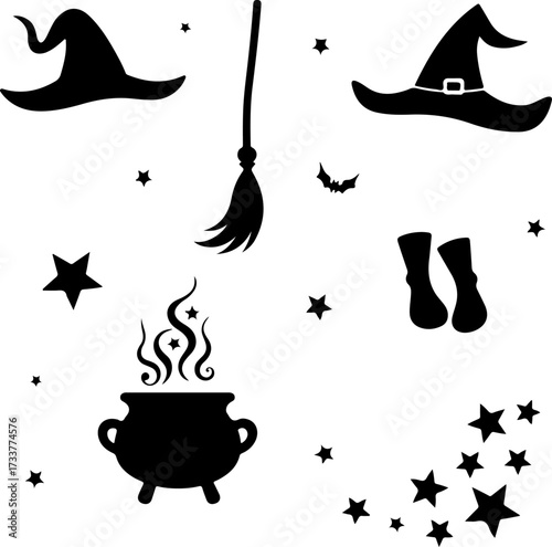 Witchcraft and Magic Items Silhouette Set 