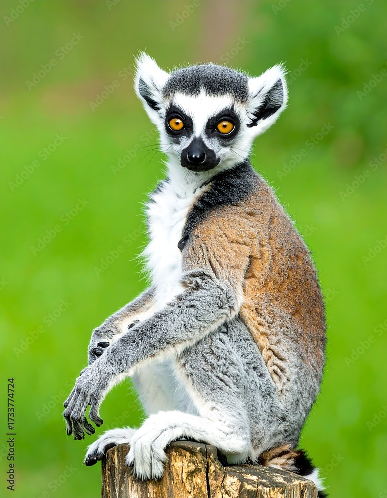 Obraz premium Ring-tailed lemur sitting on a stump