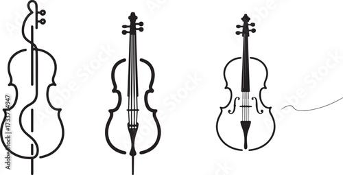 Three cello outlines with musical notes musical instrument