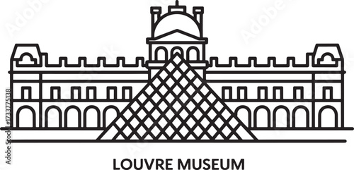 Louvre Museum in Paris Icon Silhouette Line Art