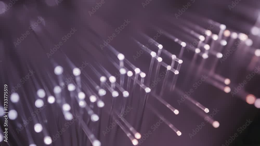 Abstract Glowing Fiber Optic Strands Transmitting Data Light Signals