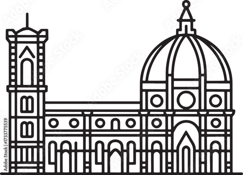 Florence Cathedral Illustration Basilica di Santa Maria del Fiore Outline Isolated
