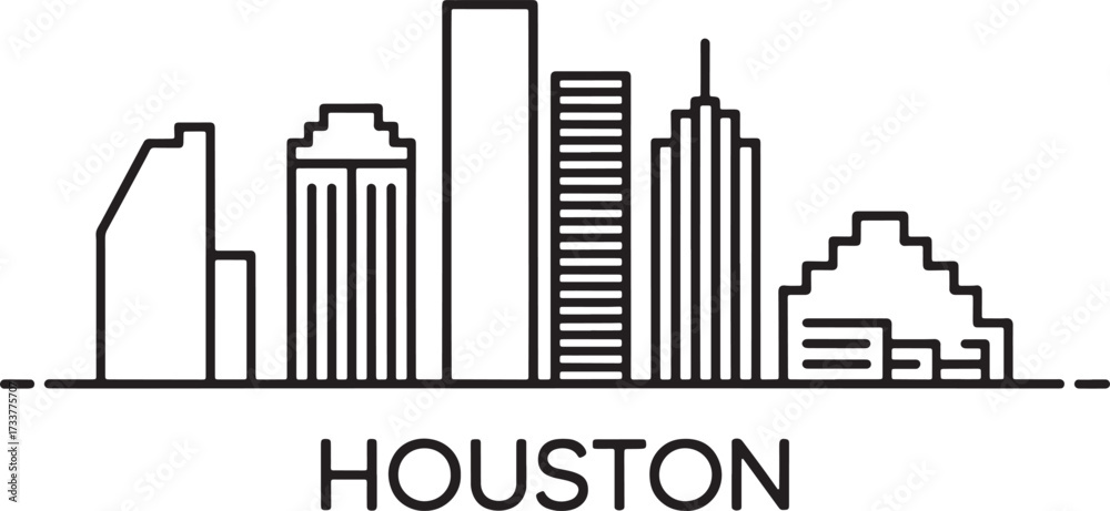 Obraz premium Houston Skyline Outline Black and White Modern American Cityscape Vector Art
