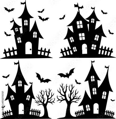 Wallpaper Mural Halloween Spooky Haunted House and Castle Silhouettes Collection Bundle Torontodigital.ca