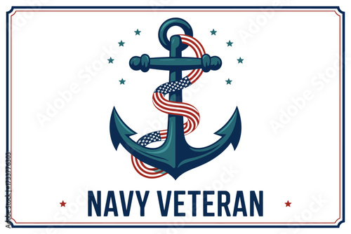 navy veteran emblem, anchor and rope insignia, stars around, maritime service pride, patriotic military badge, classic vector design