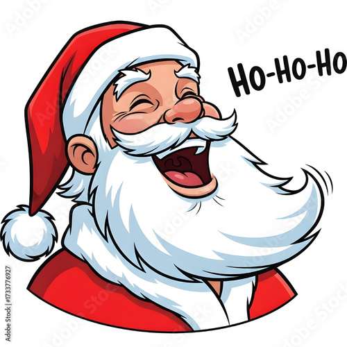 Vector image of Santa with his head raised, eyes closed, and mouth wide open, laughing Ho-ho-ho