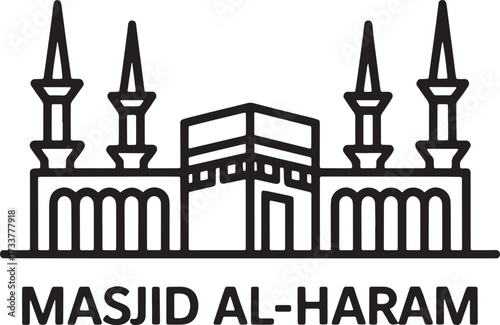 Masjid al-Haram Outline Black on Transparent Background Islamic Holy Place Mecca Vector