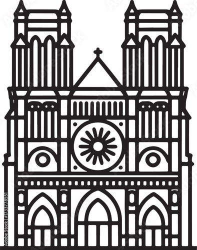 Notre Dame Linear Icon Paris France Cathedral Gothic Architecture Famous Religious Landmark