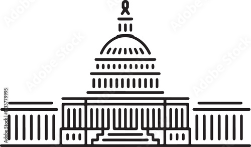Minimalist Outline Icon of United States Capitol on Transparent Background