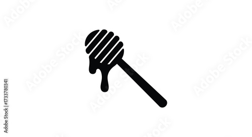 Simple black and white illustration of a honey dipper with dripping honey