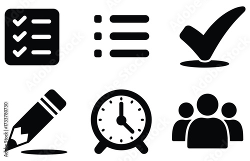 Streamline your workflow with essential business icons representing tasks completed, to-do lists, deadlines, collaboration, and project management for ultimate productivity and success.