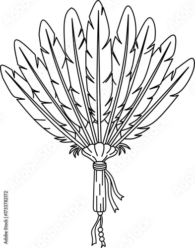Feather Fan Handheld Ritual Object. Native American Ceremony Vintage