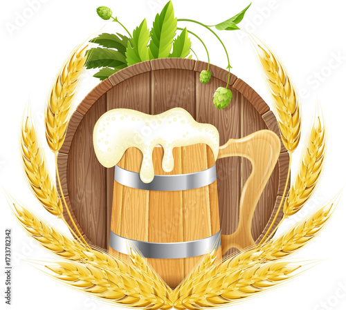 Barrel of Beer and Wooden Mug