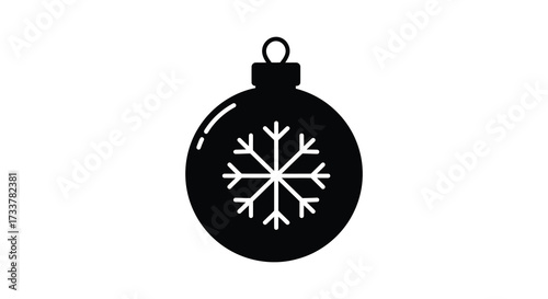 A simple black christmas ornament with a snowflake design hanging gently