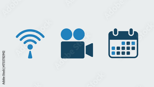 Set of blue communication icons simple flat vector design elements for web and mobile apps isolated on white background