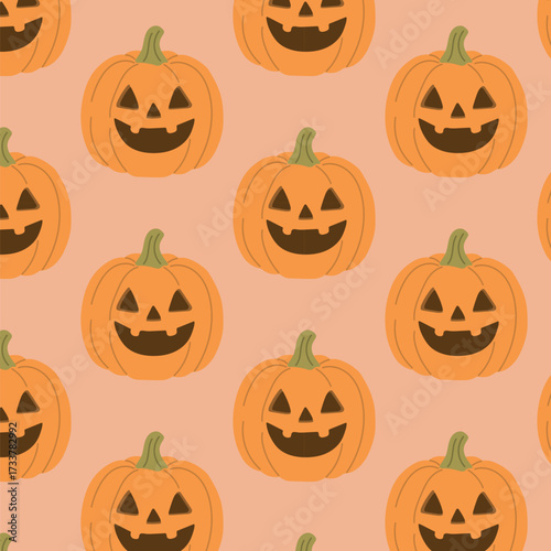 Vector seamless Halloween pattern featuring pumpkins. Perfect for seasonal design, holiday decorations, party invitations, wrapping paper, textile, posters, greeting cards, and festive backgrounds
