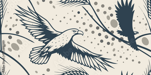 An Eagle With Outspread Wings Flying Against Abstract Dots