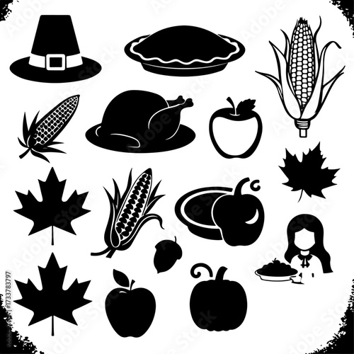 Thanksgiving Harvest and Holiday Icon Silhouettes Set
