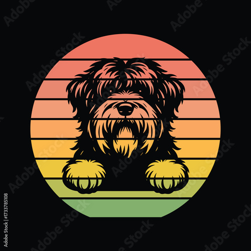 Old English Sheepdog Peeking Sunset Vintage Retro Dog Lover