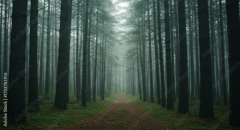Obraz premium Tranquil Forest Path in the Mist