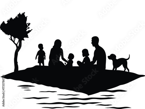 Silhouette of Family Having Picnic Outdoors under Tree
